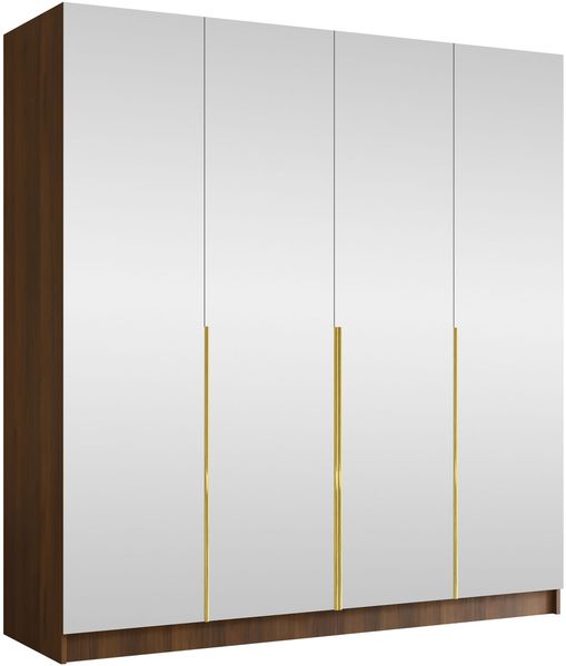 Drehtürenschrank Salkor III, Kleiderschrank mit 4 Türen, Frontspiegel (Farbe: Nuss Warmia / Nuss Warmia + Gold)