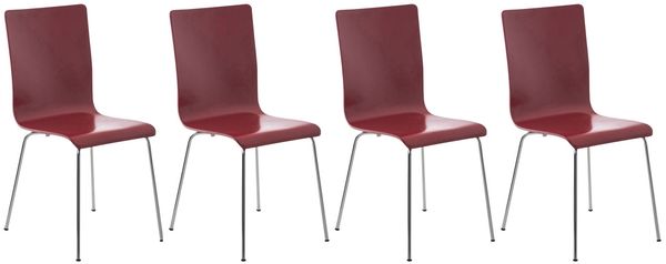 4er Set Besucherstuhl TUNIS - Holz Rot 43x47x87 cm | Besucherstühle Konferenzstuhl Wartezimmerstuhl Bürostühle Bürostuhl Konferenzraum Wartezimmer