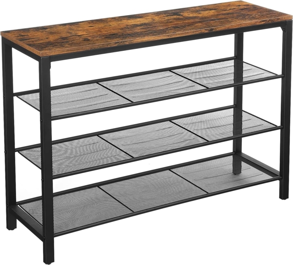 Vasagle Schuhregal, Schuhablage, 100 x 30 x 72 cm, Schuh-Organizer mit 4 engmaschigen Gitterablagen, Wohnzimmer, Schlafzimmer, einfacher Aufbau, Industriestil, vintagebraun-schwarz von Songmics LBS14BX