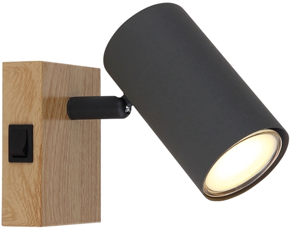 Wandleuchte, Holzoptik, graphit schwarz, beweglicher Spot, H 10 cm