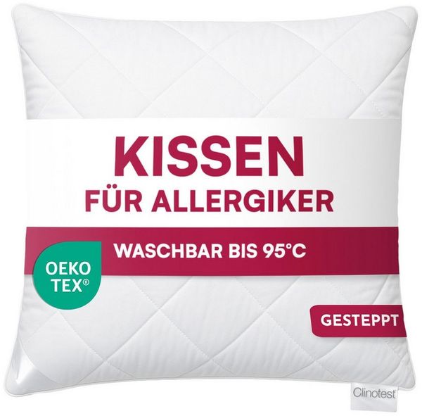 Clinotest Kopfkissen Polykissen Gesteppt, Füllung: 120g, Bezug: Polyester, für jede Schlafposisiotn geeigent, 95°C waschbar & trocknergeeignet, bewährte Qualität aus Hotellerie