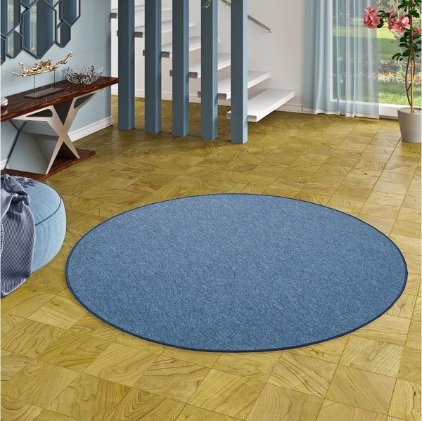 my home Teppich Fortis, rund, Höhe: 5 mm, Uni Farben, Schlinge, gekettelt, strapazierfähig, Wohnzimmer