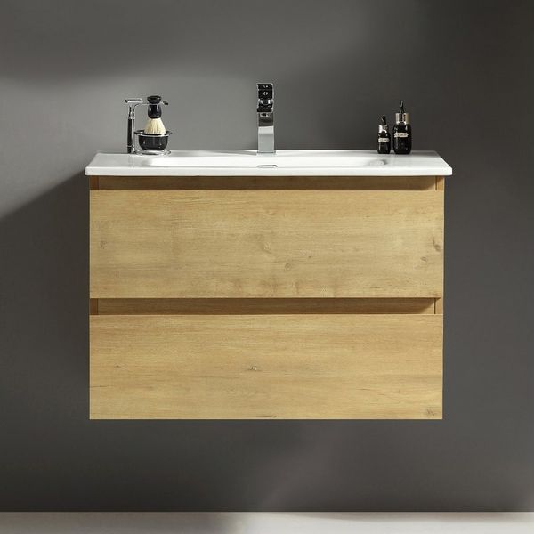 Alpenberger Badmöbel-Set - Badschrank Badezimmer Schrank, (2 Waschbeckenunterschrank Schubladen, Waschbecken mit Überlauf), Waschtisch mit Unterschrank 80 cm Breit
