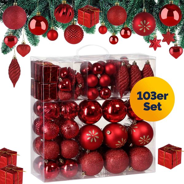 Casaria Weihnachtskugeln Christbaum Schmuck 103tlg. Rot