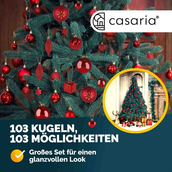 Casaria Weihnachtskugeln Christbaum Schmuck 103tlg. Rot