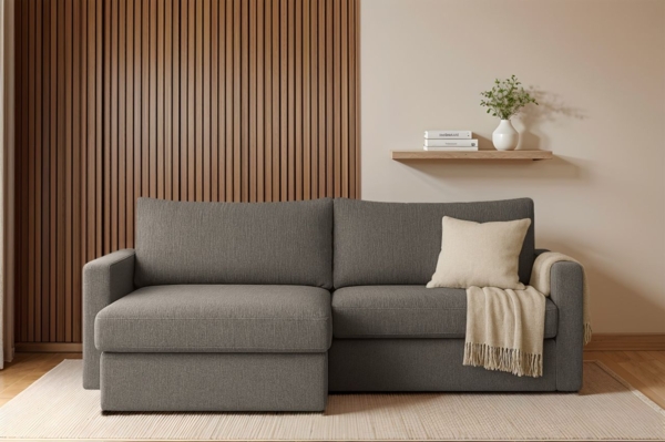 Ecksofa Sofa mit Schlaffunktion BENDIK Stoff Faro Grau Ottomane Links