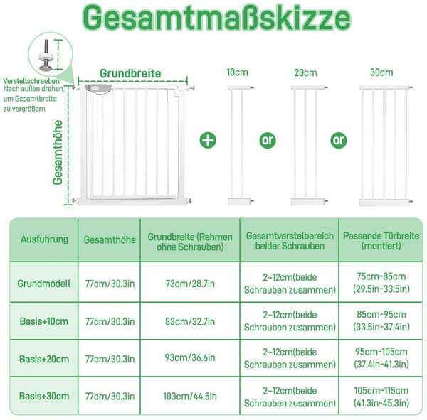 FIVMEN Treppenschutzgitter Türschutzgitter Treppengitter ohne bohren für Kindersicherheit, 76cm Hoch Weiß/Schwarz aus Metall