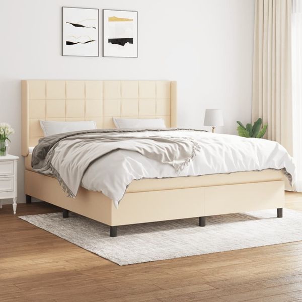 vidaXL Boxspringbett mit Matratze Creme 160x200 cm Stoff 3131446