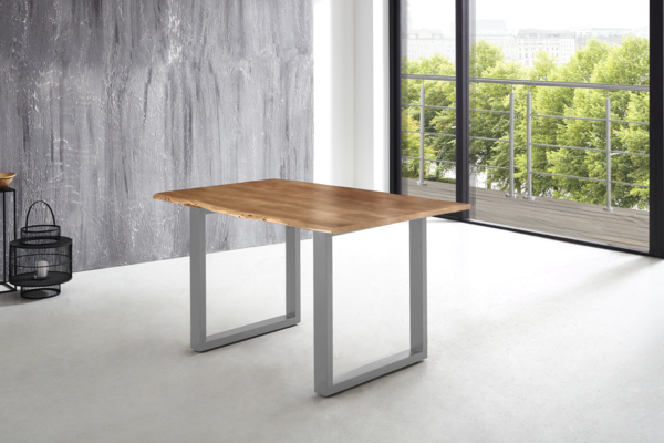 Esstisch Baumkante massiv Akazie natur 180x90 U-Gestell silber LUBIN 527329 Bild 3