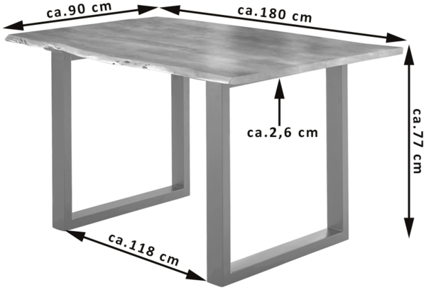 Esstisch Baumkante massiv Akazie natur 180x90 U-Gestell silber LUBIN 527329 Bild 2