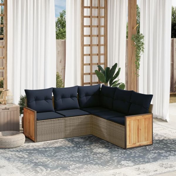 vidaXL 5-teiliges Gartensofa-Set mit Kissen, grau, Polyrattan 3227643