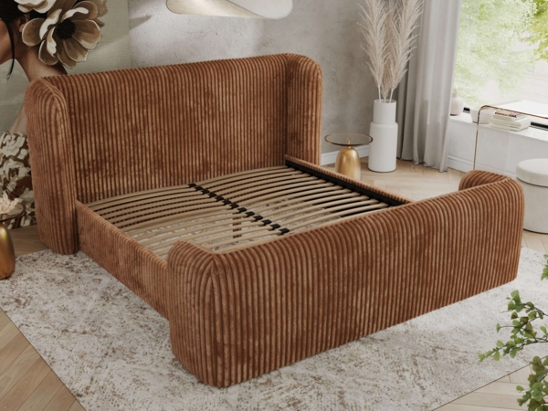 Polsterbett mit Lattenrost, Doppelbett für Schlafzimmer, Gepolstertes Kopfteil, Foam matratze, Härtegrad H2 - EMORA CLASSIC DUO - 200 x 200 cm - Orange Cord - MIRO - LUX Bild 3