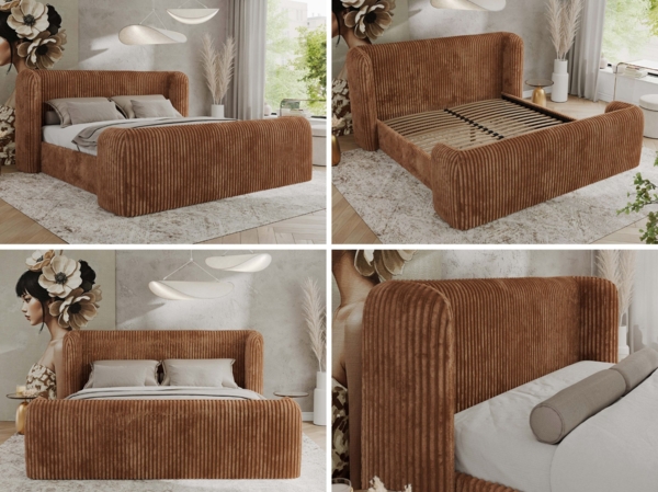 Polsterbett mit Lattenrost, Doppelbett für Schlafzimmer, Gepolstertes Kopfteil, Foam matratze, Härtegrad H2 - EMORA CLASSIC DUO - 200 x 200 cm - Orange Cord - MIRO - LUX Bild 2