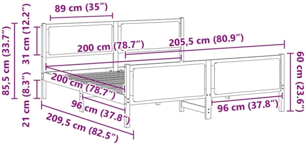 vidaXL Bettrahmen mit Kopfteil Hellgrau 200 x 200 cm Stoff 3394247 Bild 10