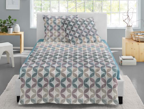 Irisette Eos Mako-Satin Bettwäsche 135x200 Kreise Rauten beere türkis 8346-20