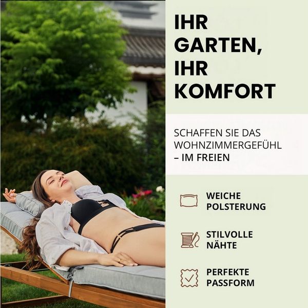 Hobbygarden Liegenauflage „Alicante“ Polsterauflage 195x60x7 cm für Gartenliege & Deckchair, wasserabweisend, doppelseitig abnehmbarer Bezug