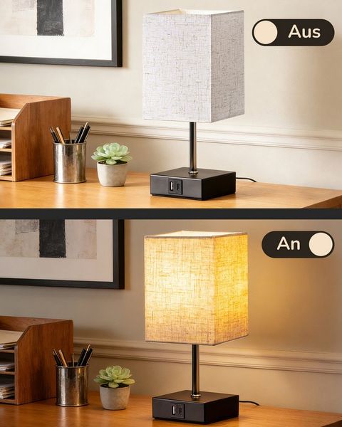 EDISHINE LED Nachttischlampe Schreibtischlampe Touch Dimmbar, 2er-Set Tischleuchten mit USB, LED wechselbar, warmweiß, kleine Tischlampe mit Ladefunktion für Fensterbank, Geschenk