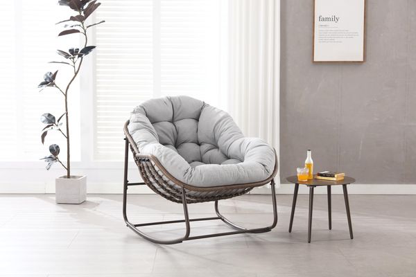 Ball & Cast Schaukelstuhl Outdoor, Rocking Chair mit Gepolstertem Kissen, Relaxsessel Schwingsessel für Garten, Balkon & Terrasse, Hellgrau