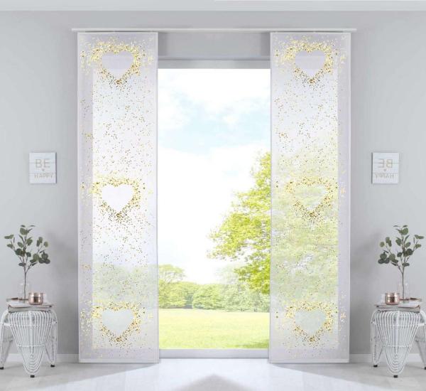 Gardinenbox Schiebegardine (2 St), Klettband, halbtransparent, 2er Set Schiebegardinen »Izmir« Voile inkl. Paneelwagen Beschwerungsst