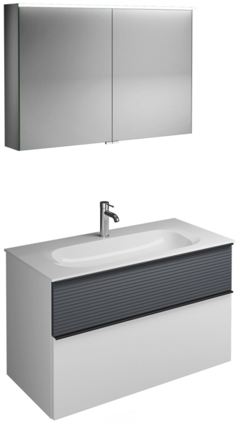 Burgbad FIUMO Waschtisch Set mit Spiegelschrank 102 cm breit, Anthrazit/Weiß, Waschbecken Gussmarmor Weiß Bild 2