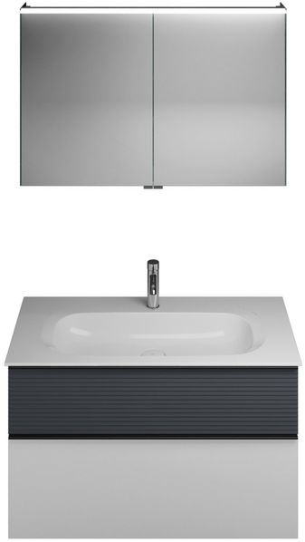 Burgbad FIUMO Waschtisch Set mit Spiegelschrank 102 cm breit, Anthrazit/Weiß, Waschbecken Gussmarmor Weiß