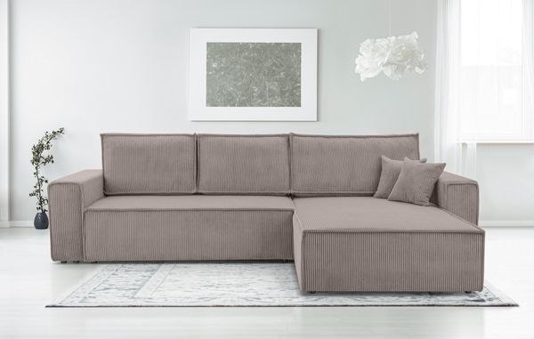AX LIVING Cord Couch L Form – Cedria L+R Wohnlandschaft 287 cm Beige