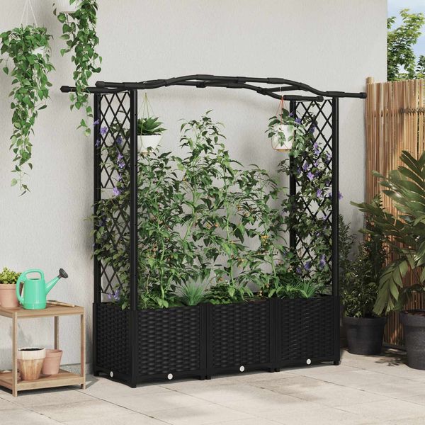 vidaXL Hochbeet mit Rankgitter und Dach Schwarz 164 x 40 x 138 cm PP 42032531