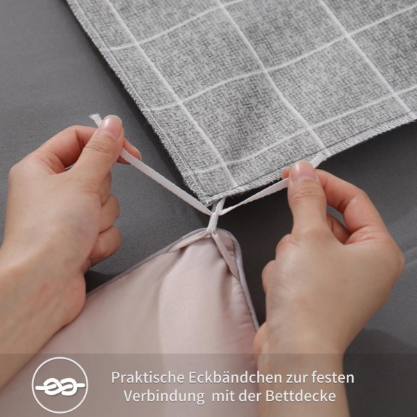 Bettwäsche 200x200 3tlg Anthrazit Gitter Muster Mikrofaser Reißverschluss Bild 7