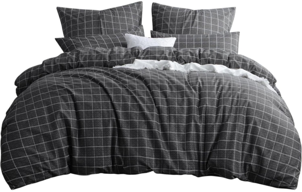 Bettwäsche 200x200 3tlg Anthrazit Gitter Muster Mikrofaser Reißverschluss Bild 8