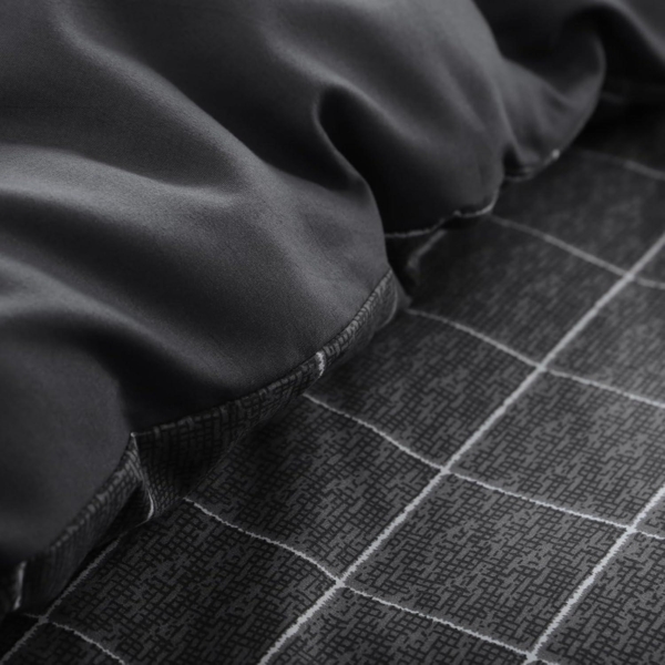 Bettwäsche 200x200 3tlg Anthrazit Gitter Muster Mikrofaser Reißverschluss Bild 6