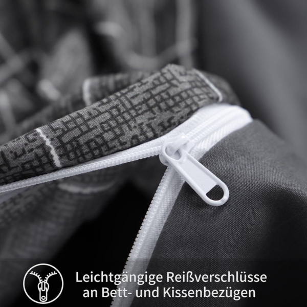 Bettwäsche 200x200 3tlg Anthrazit Gitter Muster Mikrofaser Reißverschluss Bild 5