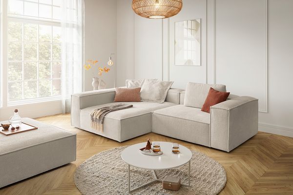 KAWOLA Sofa CARMO Ecksofa Stoff weiß Recamiere links 68 x 191 x 306 cm