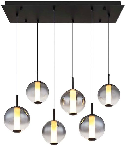 LED Hängeleuchte schwarz, Glaskugel rauch, H 120 cm