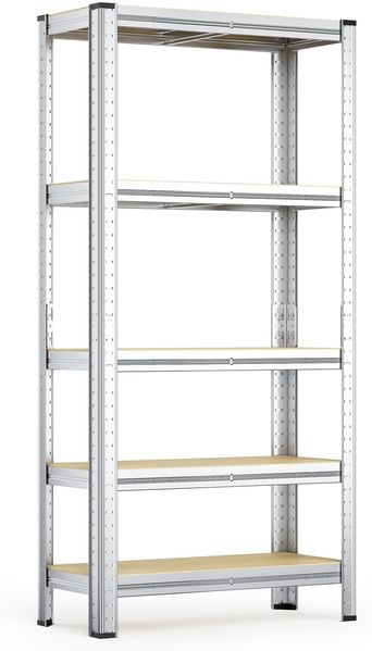Wiltec Schwerlastregal 75x30x154cm, Gesamtlast 875kg, Steckregal verzinkt aus Stahl, Lastenregal mit 5 Ablagen, Werkstattregal