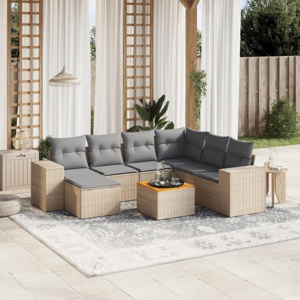 vidaXL 8-tlg. Garten-Sofagarnitur mit Kissen Beige Poly Rattan 3257893 Bild 1