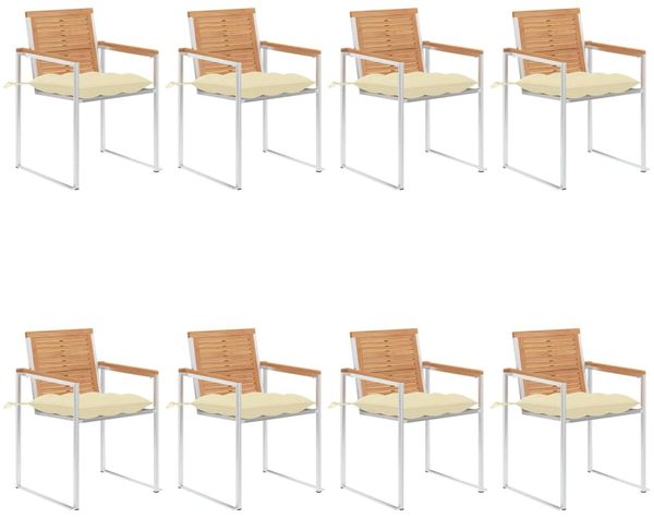 vidaXL Gartenstühle 8 Stk. mit Kissen Massivholz Teak 3078625