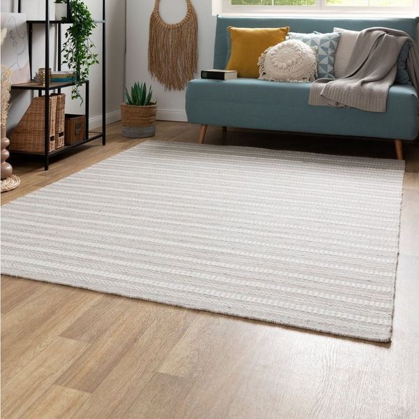 Handweb Teppich Habo - Schmale Streifen, Farbe: Grau, Größe: 70x140 cm