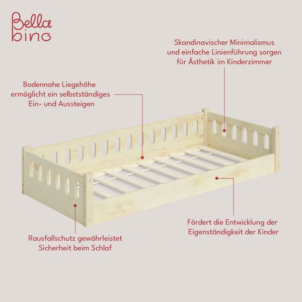 Bellabino 'Miera' Bodenbett mit offener Seite, inkl. Rolllattenrost, Sperrholz natur, 90x200 cm Bild 4