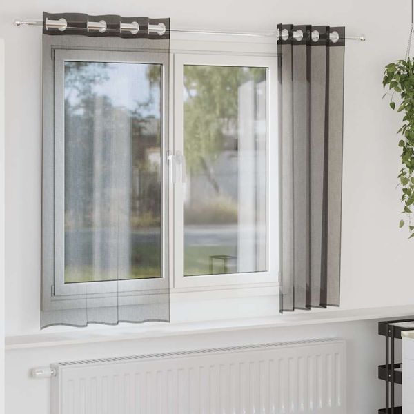 vidaXL Voile Vorhänge mit Ösen 2 Stk. Schwarz 140x140 cm 4102059