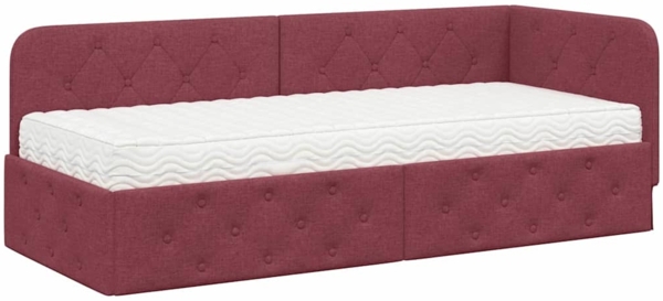 vidaXL Eckbettgestell mit Matratze Weinrot 80 x 200 cm Stoff 3394032
