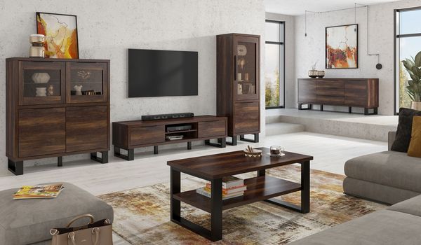 Wohnzimmer-Set ""Halle"" Anbauwand 5-teilig Wallace Eiche schwarz