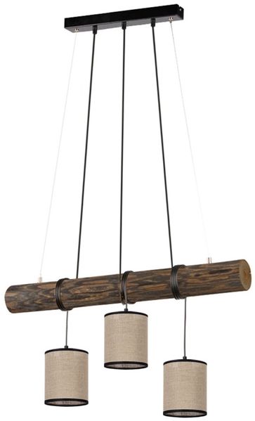 Pendellampe, Holz Stoffschirm, beige schwarz, Höhe anpassbar