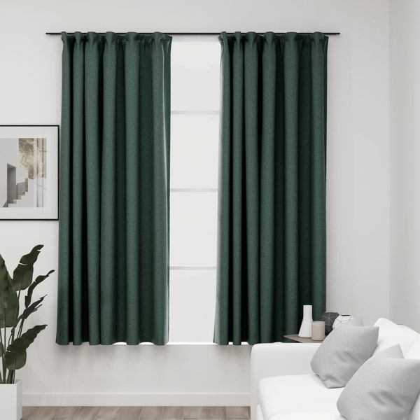 vidaXL Verdunkelungsvorhänge Haken Leinenoptik 2 Stk. Grün 140x175 cm 321188
