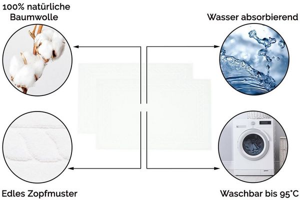 ZOLLNER Badematte, rutschhemmend, fußbodenheizunggeignet, 100% Baumwolle, rechteckig, Badematte, 100% Baumwolle, vom Hotelwäschespezialisten, mit Zopfmuster
