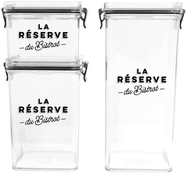 COOK CONCEPT, KB6807, Transparente stapelbare Vorratsbehälter mit luftdichten Deckeln, ideal für trockene Lebensmittel, Set mit 3 Größen, transparent schwarz