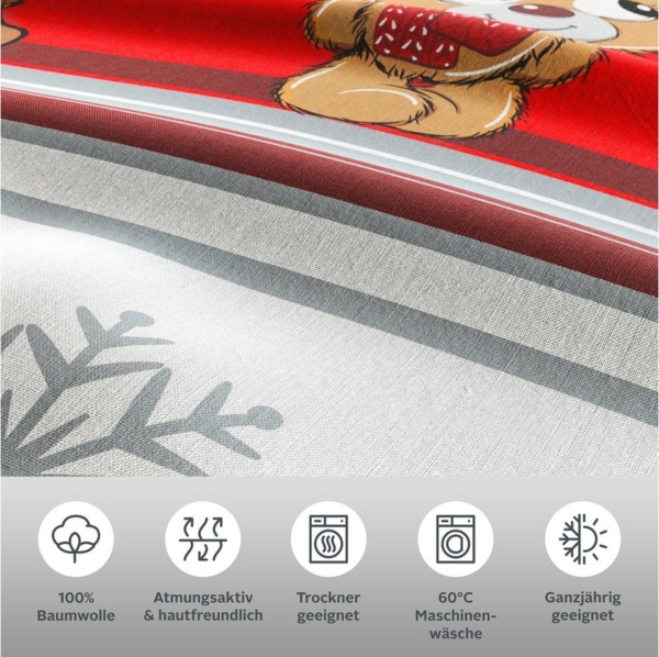 my home Bettwäsche Janina in Gr. 135x200 oder 155x220 cm, Linon, 2 teilig, 100% Baumwolle, viele Winterdesigns: Patchwork, Schneemann, Eule, Bär Bild 2