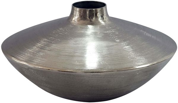 Tischvase Aluminium 35cm Silber - Dekovase rund - Metall Vase modern - Wohnzimmer Deko Alu - Design Vase flach Tisch Dekoration - Pflanzgefäß Handmade