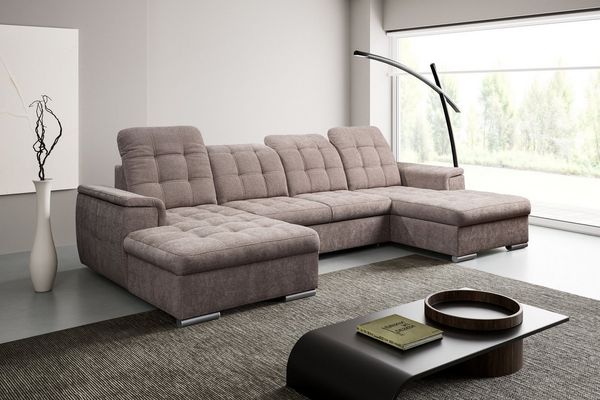 WERK2 Wohnlandschaft Napoli zeitlos, elegant, bequem, Breite 330cm, U-Form, verstellbare Kopfteile, mit Schlaffunktion und Bettkasten