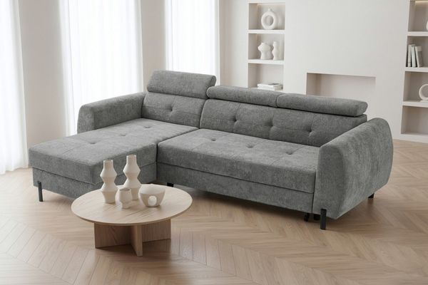 Muffo Ecksofa VALT, Universeller Aufbau, mit verstellbare Kopfstützen, Schlaffunktion mit 130x210 cm Liegefläche, mit Schlaffunktion und verstellbaren Kopfstützen B:45/T:160/H:90 cm
