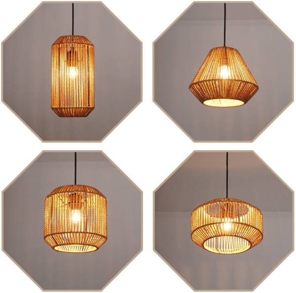 ZMH Pendelleuchte Vintage Hängelampe Esstisch- Pendellampe Esszimmer 1 Flammig Esstischlampe Kurze Laterne Design Hanfseil E27 Hängeleuchte für Schlafzimmer Wohnzimmer Flur(Ohne Leuchtmittel) Bild 7